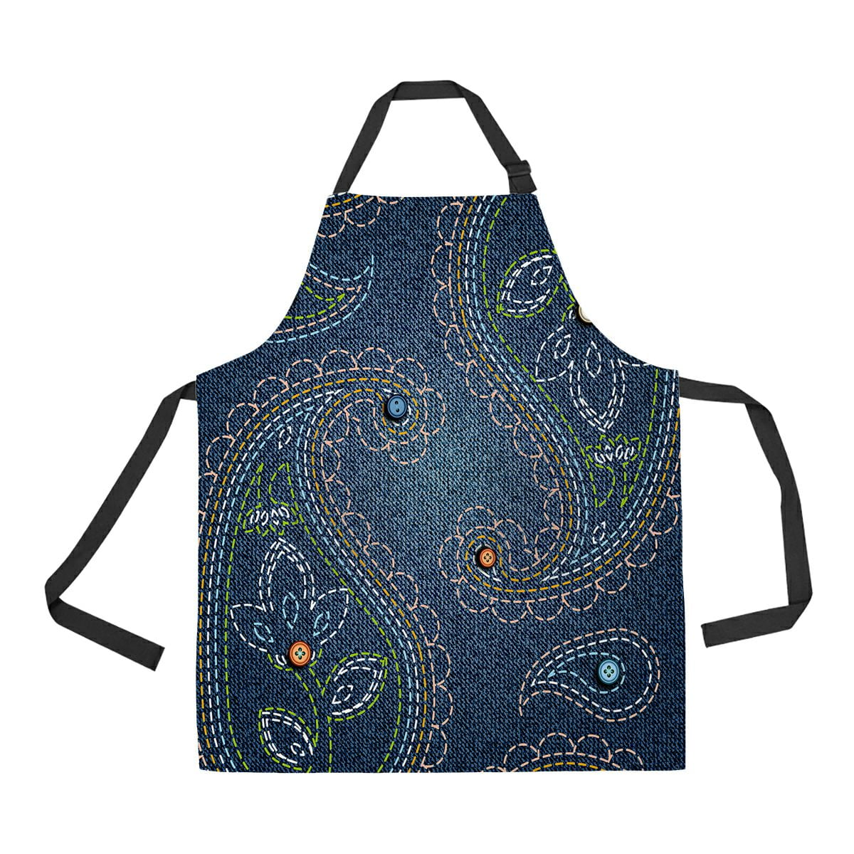ABPHQTO Texture Denim Fabric Buttons Embroidery Paisley Apron Home