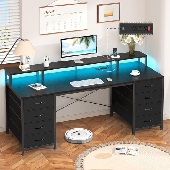 MorandiMal 60" Computer Desk with 8 Drawers & Monitor Stand for Home Office, Bedroom