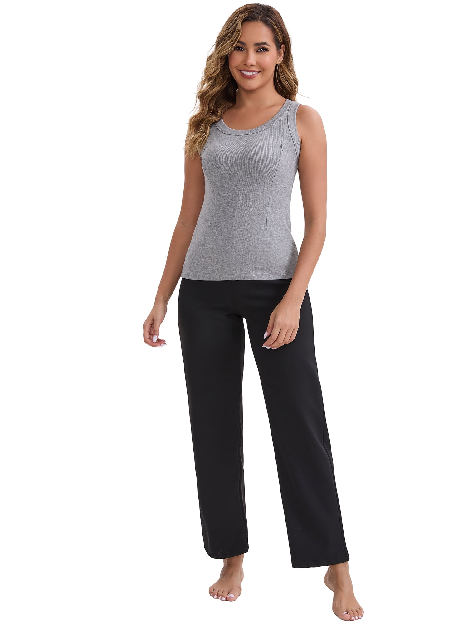 DARING DIVA Women's Breastfeeding Scoop Neck Undershirts Tank Tops S Light Gray