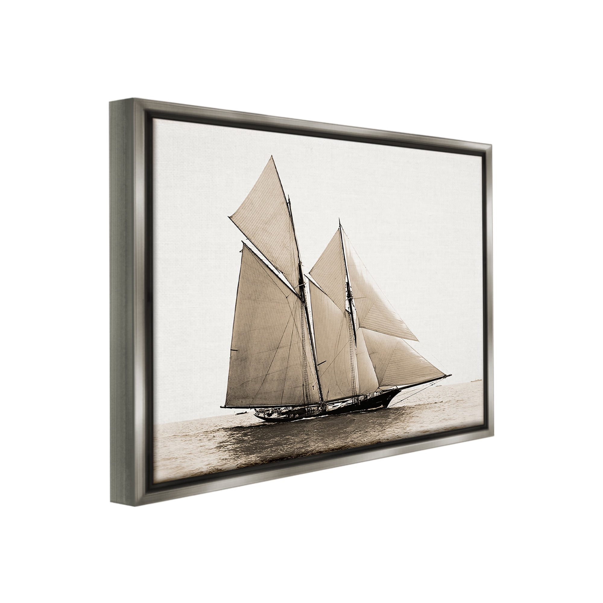 Stupell Industries Vintage Maritime Ship Transportation Photography Gray Floater Framed Canvas Art Print Wall Art, 31 x 25