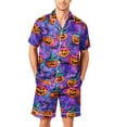 thumbnail image 3 of DORKASM Halloween Matching Pajamas for Men Pj Sets Bat Pumpkin Print Button Down Sleepwear Green XL, 3 of 4