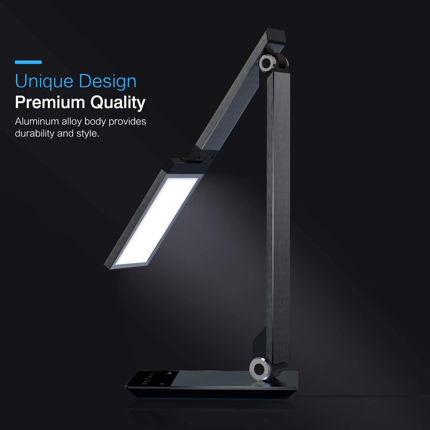 Sleep Mode LED Desk Lamp 5V 2.4A USB Charging Port MoKo Smart Touch Stylish Metal Table Lamp Space Gray Memory Function Rotatable Home Office Lamp with Stepless Brightness/Color Temperature