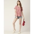 thumbnail image 6 of Moomaya Women Printed Short Sleeves Cotton Top, V Neck Long Length Flared Summer Tunic Top, 6 of 8