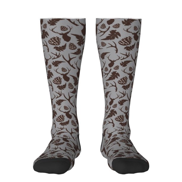 Fotbe Brown Moose with Pinecones Calcetas Divertidas Estampadas para Hombre y Mujer, Calcetas de Algodón hasta la Rodilla para Caminar, Correr, Enfermería y Embarazo