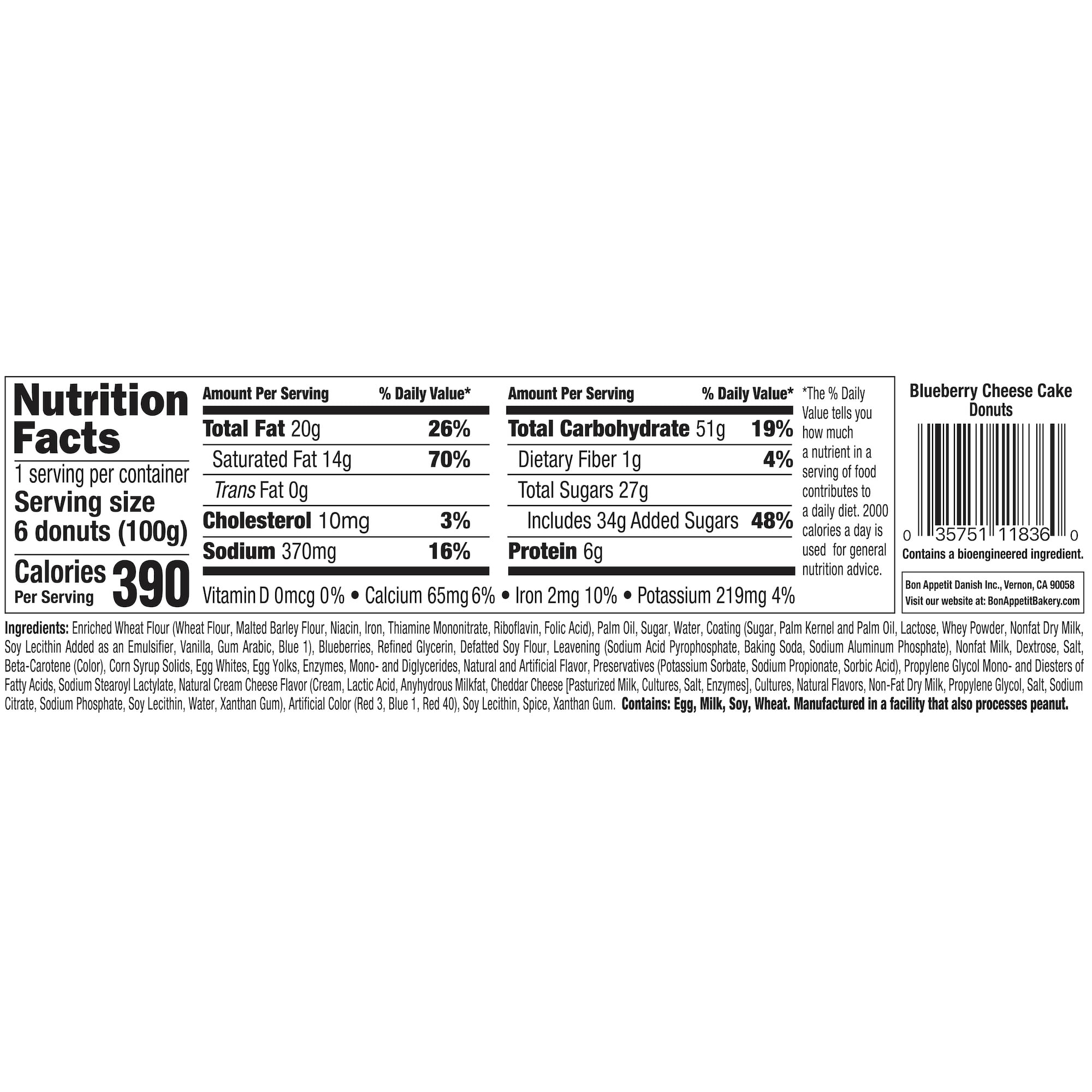 Bon Appetit Blueberry Donuts, 3.5 oz, 6 Count