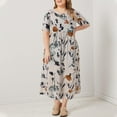 thumbnail image 3 of ZANZEA Women Crew Neck Short Sleeve Floral Printe Swing Long Maxi Dress FZH, 3 of 4