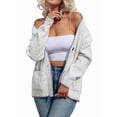 thumbnail image 3 of Women'S Long Sleeve V-Neck Contrast Color Button Knitted Sweater Fall Winter Pocket Cardigan Jacket Cream White S, 3 of 9