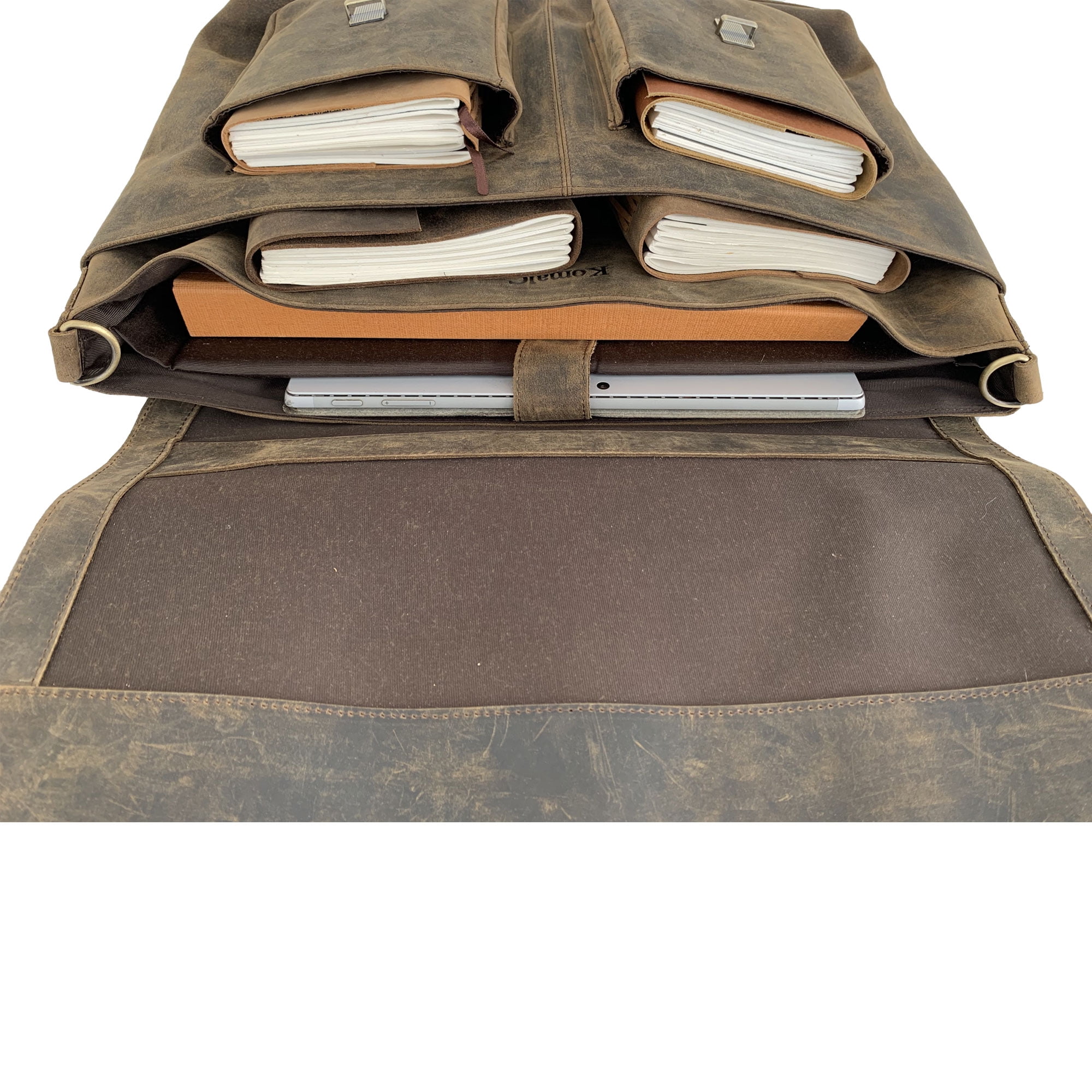 18 inch Buffalo Leather Briefcase Laptop Messenger Office College Bag for Men and Women