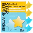 thumbnail image 1 of BAGLAK Parche/pegatinas para espinillas en forma de estrella para cubrir imperfecciones faciales -160 parches - Puntos hidrocoloides amarillos y azules, 1 of 5