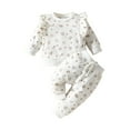 thumbnail image 4 of Xyant Toddler Baby Girl Clothes Ruffle Long Sleeve Pullover Tops + Pants Set Floral Print Sweatsuit Fall Winter Outfits (White,18-24 Months), 4 of 7