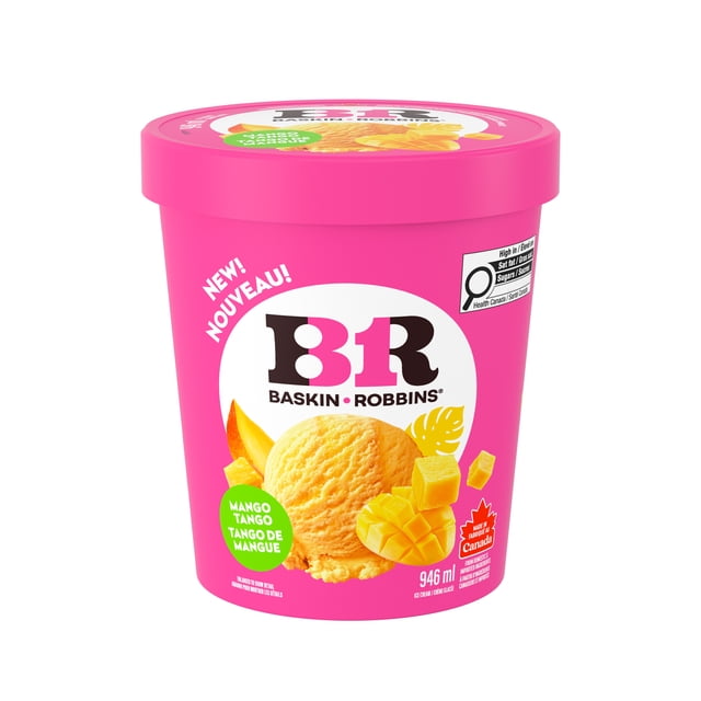 BASKIN ROBBINS Mango Tango Ice Cream, Mango Ice Cream with a Mango Swirl, Prepared in Canada, 946 ml