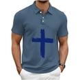 thumbnail image 3 of Kalauyu Mens Short Sleeve Turn Down Collar With Button T-Shirts Jesus Cross Printed Shirts, 3 of 4