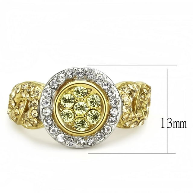 Two-Tone IP Gold (Ion Plating) Stainless Steel Ring with Top Grade Crystal in Multi Color for Women Multi Color Stone Color Style TK3704 Size 8