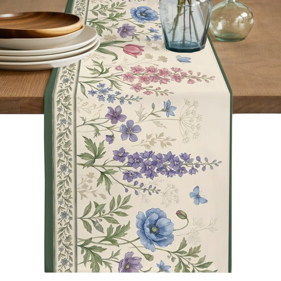 Table Runners 90 Inches Long Dress Scarves, Blue Floral Farmhouse Coffee/Dining/Kitchen Table Decor Table Runner for Living Room, Farmhouse Elegant Flowers Botanical 13x90 Inch