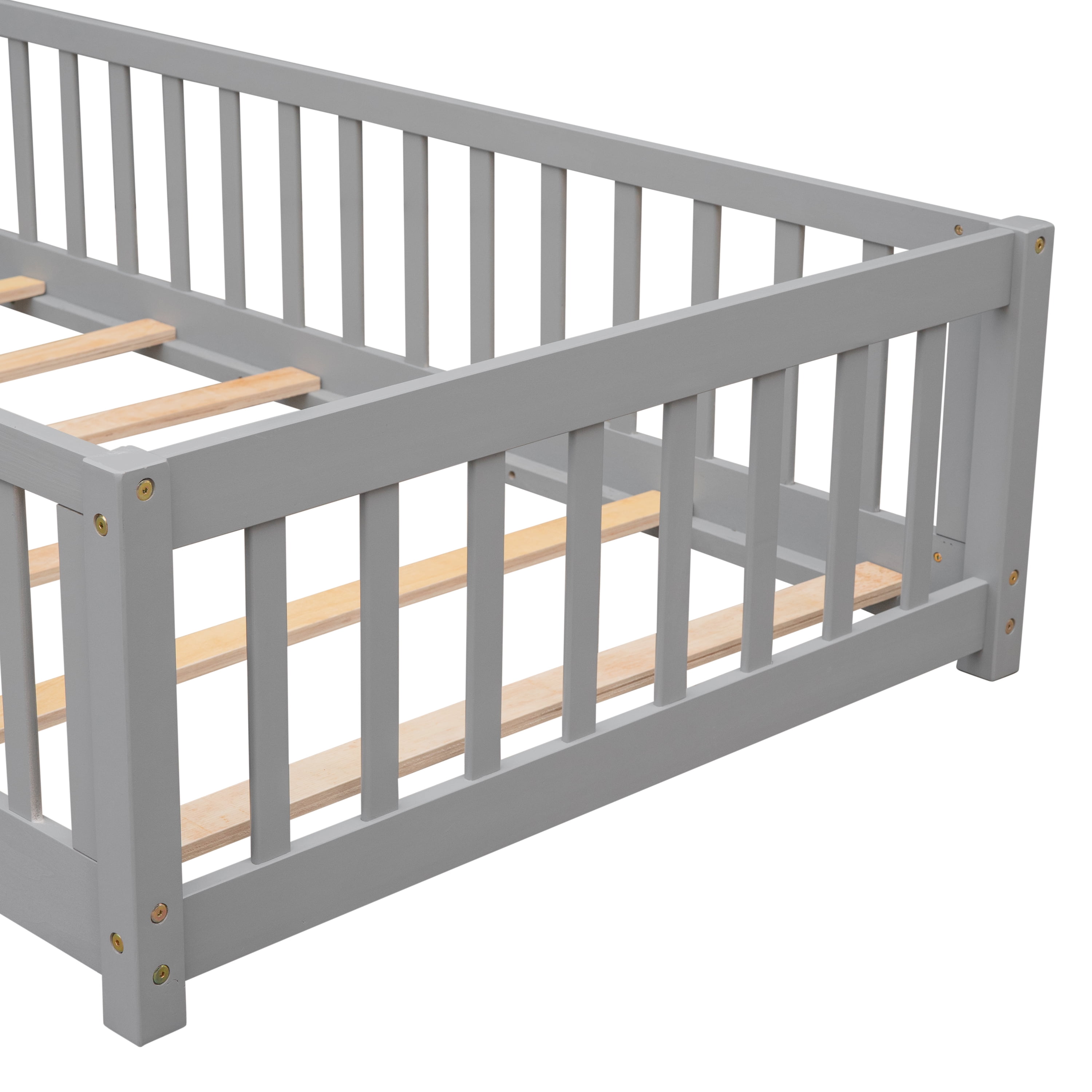 Miniyam Twin Size Toddler Floor Bed with Safety Guardrails, Gray