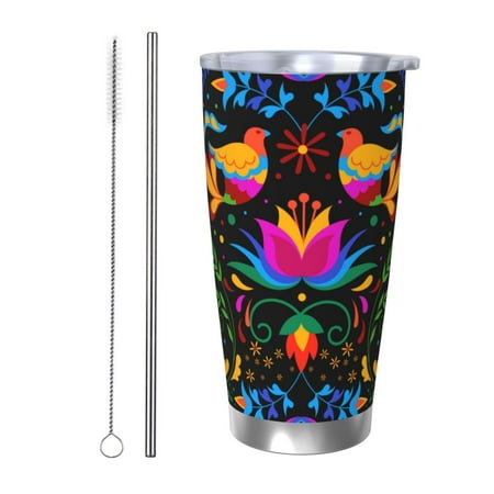 

Gukieu Mexican Flower Traditional1 Print 20OZ Car Cup Vacuum Stainless Steel Leak-proof Thermos Cup Unisex Suitable for Home Outdoor and Sports-Straw Two-piece Set