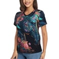 thumbnail image 2 of Vsdgher Colorful Floral Patterned Horse Women Shirts V Neck Short Sleeve Tops T-Shirt Basic Tees, S to 3XLMedium, 2 of 5