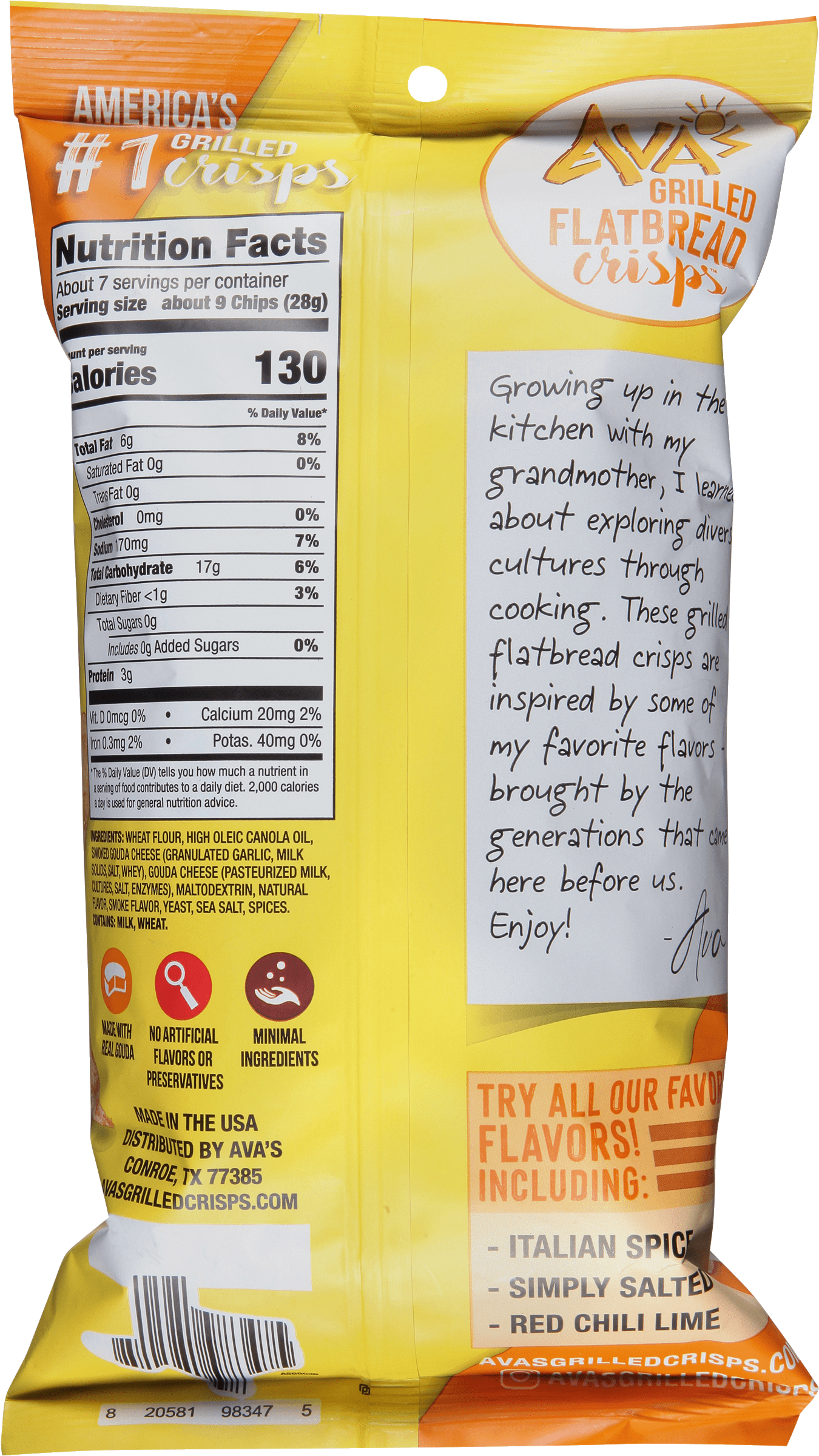 Ava's Smoky Gouda Garlic Grilled Flatbread Crisps, 6.5 OZ , 12 Pack