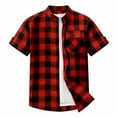 thumbnail image 4 of ZCFZJW Mens Lightweight Casual Plaid Button Down Short Sleeve Shirt with Chest Pocket Summer Band Collar Beach Vacation Tees Shirt Tops Red XXXL, 4 of 7