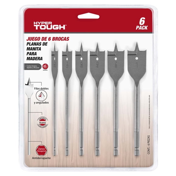 Broca Plana De Manita Juego De 6 Piezas 3/8", 1/2", 5/8", 3/4", 7/8", 1"