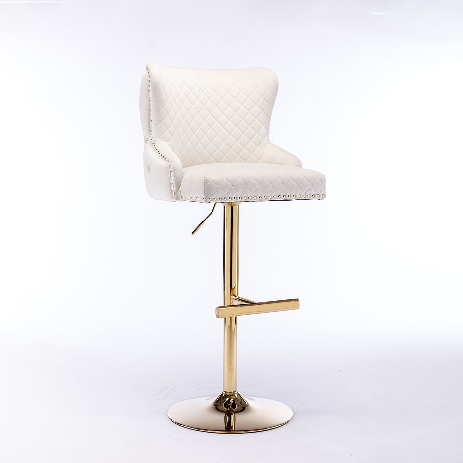 Demi Bonn 48" Adjustable Counter Height Bar Stools, Velvet Barstools with Back, Kitchen Island Countertop Chairs for Dining Room, Beige