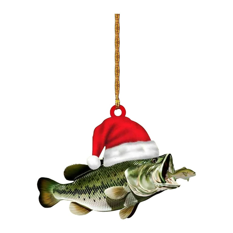 wendunide home decor personalized green bass fish largemouth flat 2d  christmas ornaments tree decorations rear view mirror accessories mini  christmas