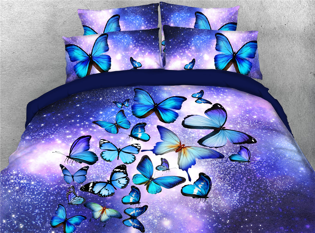 3D Comforter Set Butterfly and Galaxy 5 Piece Purple Bedding Set Ultra