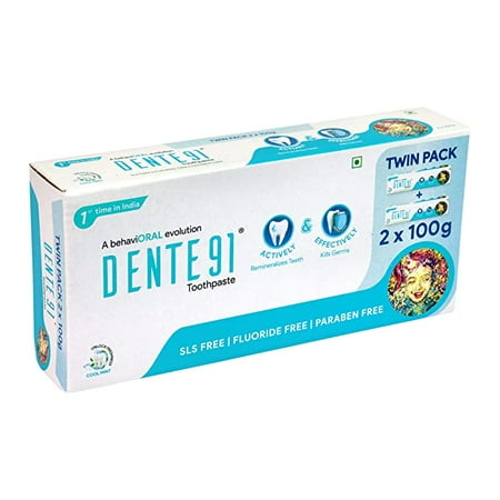 

Dente91 Cool Mint Toothpaste| Sensitivity Relief | Repairs Cavities | Fights Gum Disease | Reduces Bad Breath | Strengthens Enamel | SLS Free | Fluoride Free | Paraben Free | Pack of 2 2 X 100g