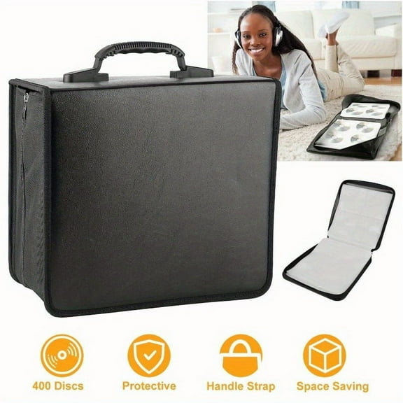 CD Case DVD Holder Storage, 400 Capacity DVD Cases Organizer Portable Cd Wallet Binder for Home Travel (400 Black)