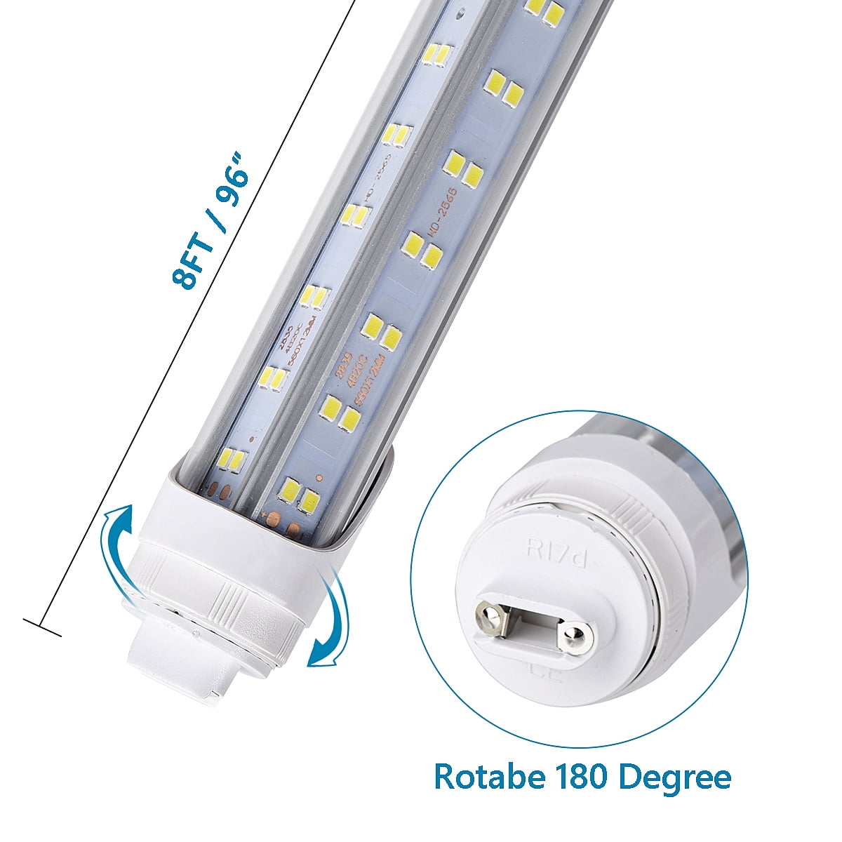 10 PCS-T8 T10 T12 LED Tube Light, 8 foot , 150W Rotate V Shaped, R17D/HO 8FT LED Bulb ,6000K Cold White, 18800LM, Clear Cover, (Replacement for F96T12/CW/HO 250W), Ballast Bypass,Dual-End Powered