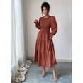 thumbnail image 4 of Autumn Women'S Long Sleeve Ruffled Round Neck Layered Flowing Wedding Guest Maxi Dress Brown M, 4 of 7