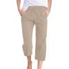 Nuoqisi Women's Solid Color Drawstring Linen Casual Loose Wide Straight Leg Cropped Pants with Pockets - Breathable Capri Trousers for Relaxed Summer Comfort