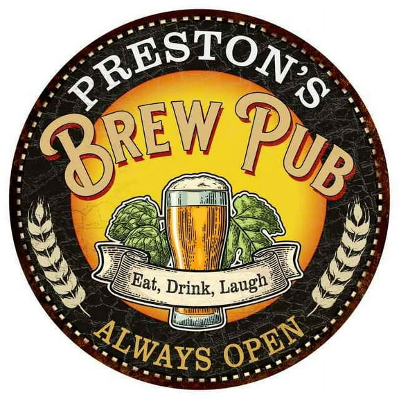 PRESTON'S Beer Pub Man Cave Metal Sign Home Decor 14 inch Round 100140025427