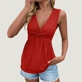 thumbnail image 2 of Women Tank Tops BWASD Slim Fit Deep V Neck Solid Color Sleeveless Camisole Sleeveless Basic Layering Shirts Going Out Top Red S-XXL, 2 of 7