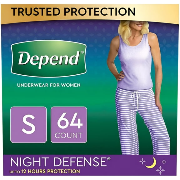 Depend Night Defense Incontinence Underwear for Women, Disposable, Overnight, Small, Blush, 64 Count (4 Packs of 16) (Packaging May Vary)