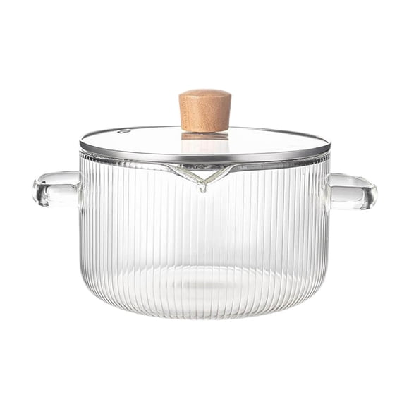 Cooking Utensils Pot with Glass Lid for Food and Double Handle Heat- Thick-Bottom Glass Pot for Kitchen Use and Boiling Durable Stove Top Cookware