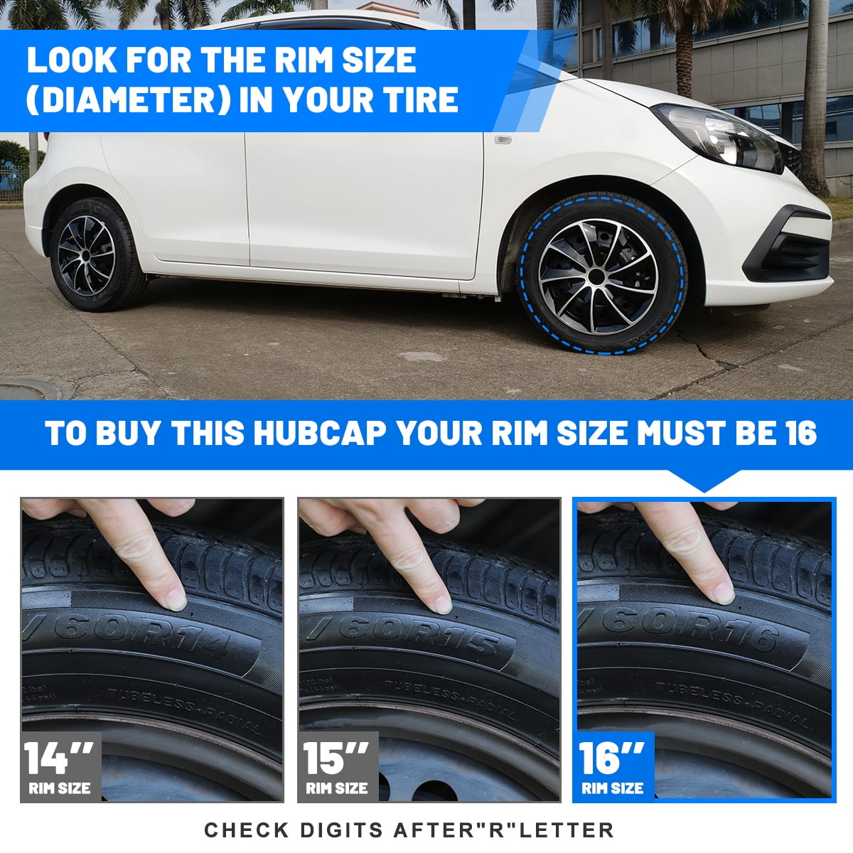 16" Set of 4 Silver & Black Lacquer Wheel Covers Snap on Hub Caps Fit R16 Tire + Steel Rim,ABS Plastic