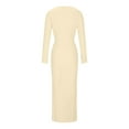 thumbnail image 4 of abtuhar Women's Casual Dresses,Long Dresses for Women,Plus Size Dresses,Women's Solid Color Knitted Dress with Casual Waist Cinched V-neck Stripe Knitted Dress Beige, 4 of 4