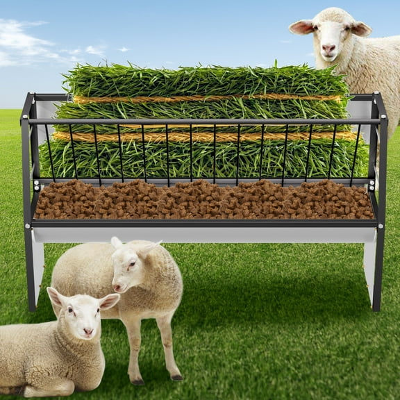 Heavy-Duty Galvanized Steel Feeder, Livestock Goat Feeder & Goat Hay Feeder, 60 Gallon Pasture Feeder for Ponies, Sheep, Cow, Farms, Ranches