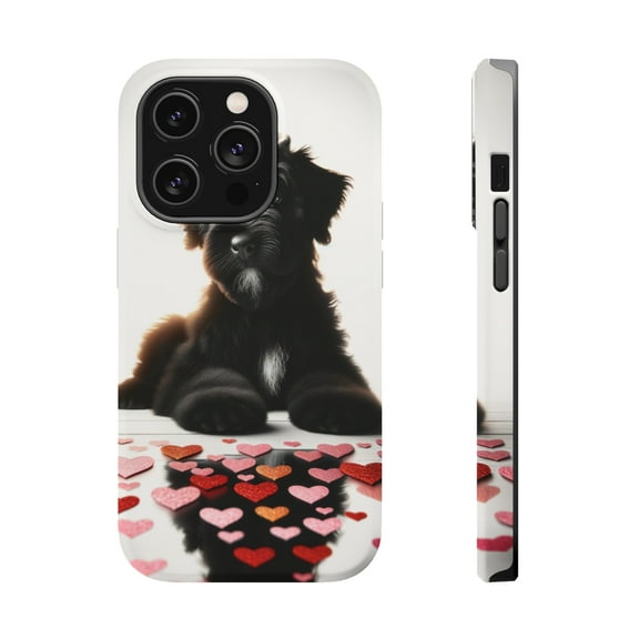 DistinctInk Tough Case for Apple iPhone 13 Pro MAX (6.7" Screen), Compatible with MagSafe Charging - Valentine's Day Black Russian Terrier Puppy
