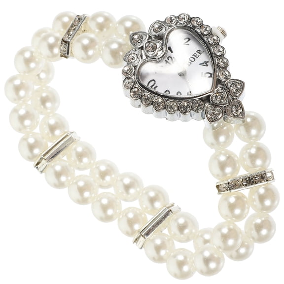 LOLIPPYY 1Pcs Ladies Watches With Pearls White Plastic And Alloy Elegant Wrist Watch For Parties