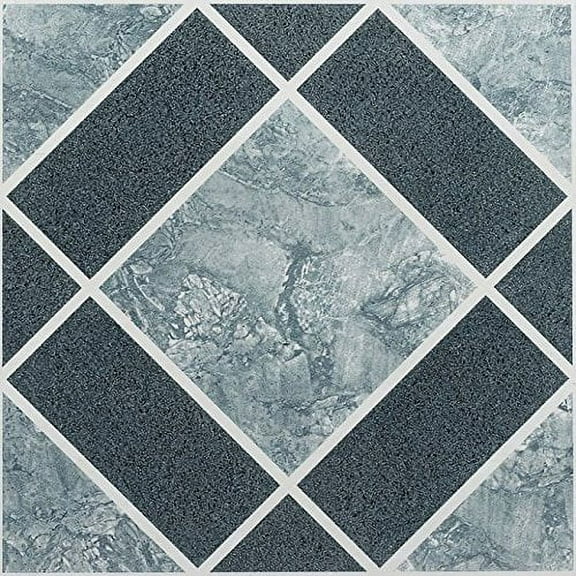 Park Avenue Collection NEXUS Light & Dark Blue Diamond Pattern 12 Inch x 12 Inch Self Adhesive Vinyl Floor Tile #303 - 20 Ti
