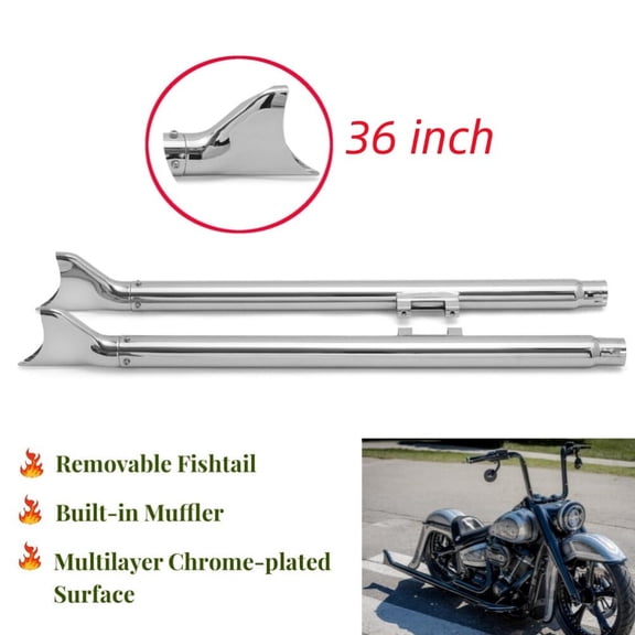 Chrome 36 Inch Dual Slip-On Fishtail Exhaust Pipes for Harley Softail 2007-2017 Fatboy Deluxe Slim Springer Heritage Classic