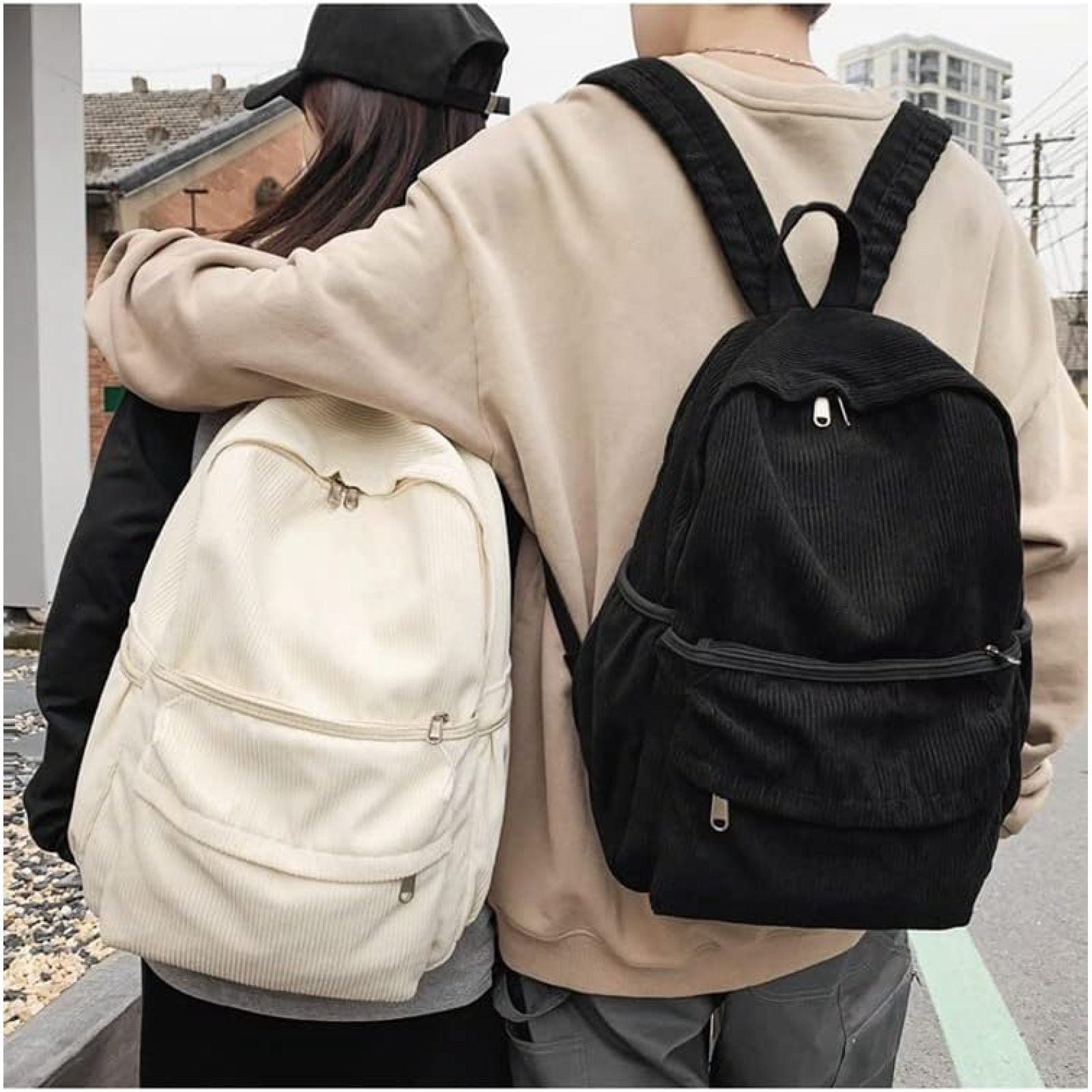 SQDWYGUO Preppy Corduroy Backpack Aesthetic Backpack 15.6 inch Laptop College Backpack Cute Book Bag Travel Rucksack Daypack,Black