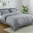 thumbnail image 1 of Haperlare 3 Pcs King Size Ruffle Duvet Cover Set Soft Washed Microfiber Vintage French Duvet Cover with Button Closure, Gray, 1 of 8