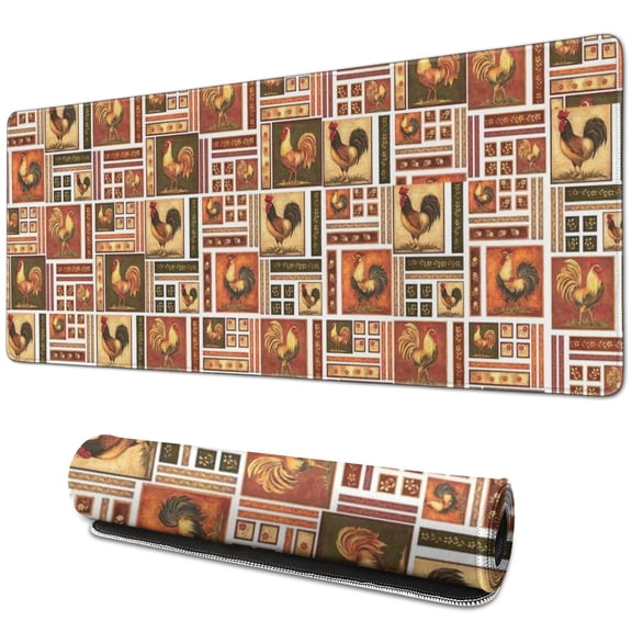 Long Mouse Pads for Desk,Patchwork Chicken Pattern Desk Mats on Top Of Desks, Desk Mouse Pad Extra Large with 3mm Non-Slip Base and Stitched Edge for Gaming,Office,Work,Home 31.5x11.8in