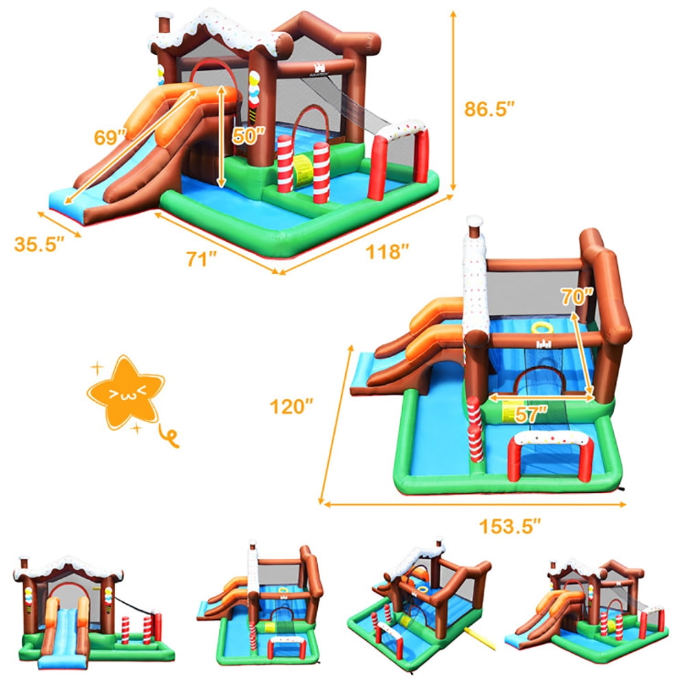 Aimee Lii Outdoor Indoor Inflatable Kids Bounce House with 480W Air Blower, Playhouse for Kids Outdoor