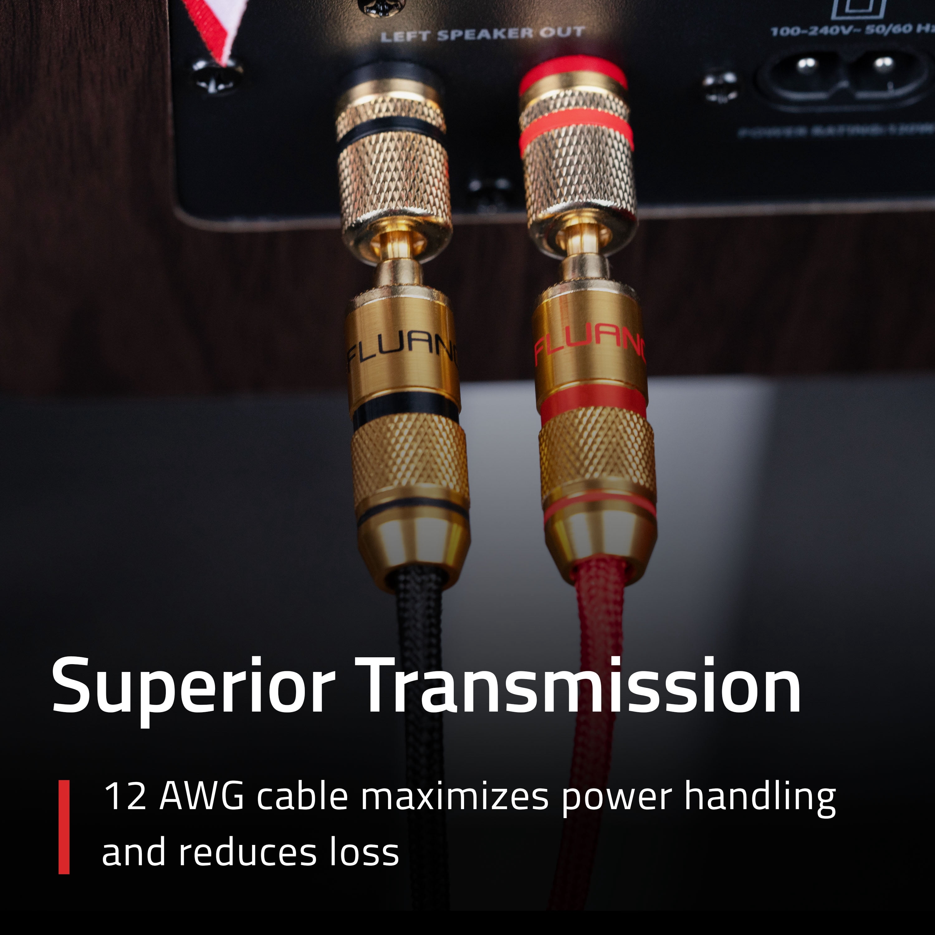 Fluance High-Fidelity 12 Gauge Speaker Wire with Dual Gold-Plated Banana Plugs, 12 Feet Oxygen-Free Pure Copper (OFC) Cable, Nylon Braided Jacket (SW512)