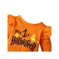 thumbnail image 4 of Qiylii Newborn Halloween Outfit, Letter Romper + Cartoon Strap Skirt + Bow Hair, 4 of 9