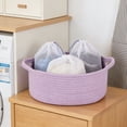thumbnail image 3 of Small Woven Basket, 12x8x5 Inch Cotton Rope Organizer With Handles, Cute Bin For Toys Books Cosmetics, Multipurpose Storage(Light Purple), 3 of 3